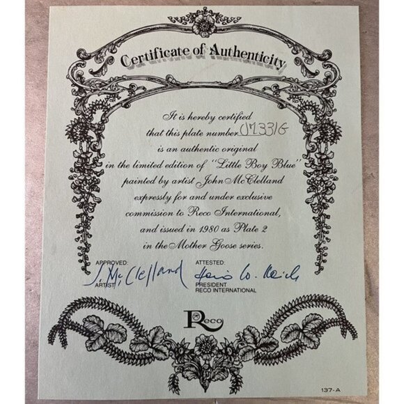 Little Boy Blue Collector Plate 1980 Mother Goose Series John McClellan Cert/Box - Picture 8 of 9